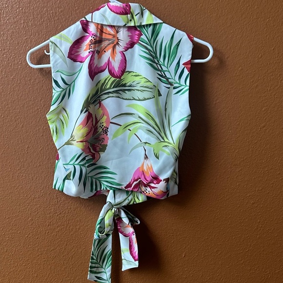 LE SUPERBE “Skyline Floral” Tie-Front Blouse Foliage Leaf Print Size 0 NWOT! - Picture 5 of 7